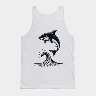 Stick Figure of a Shark in Black Ink Tank Top